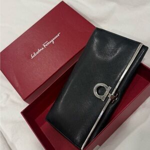 Salvatore Ferragamo Black Leather Wallet with Silver Accent